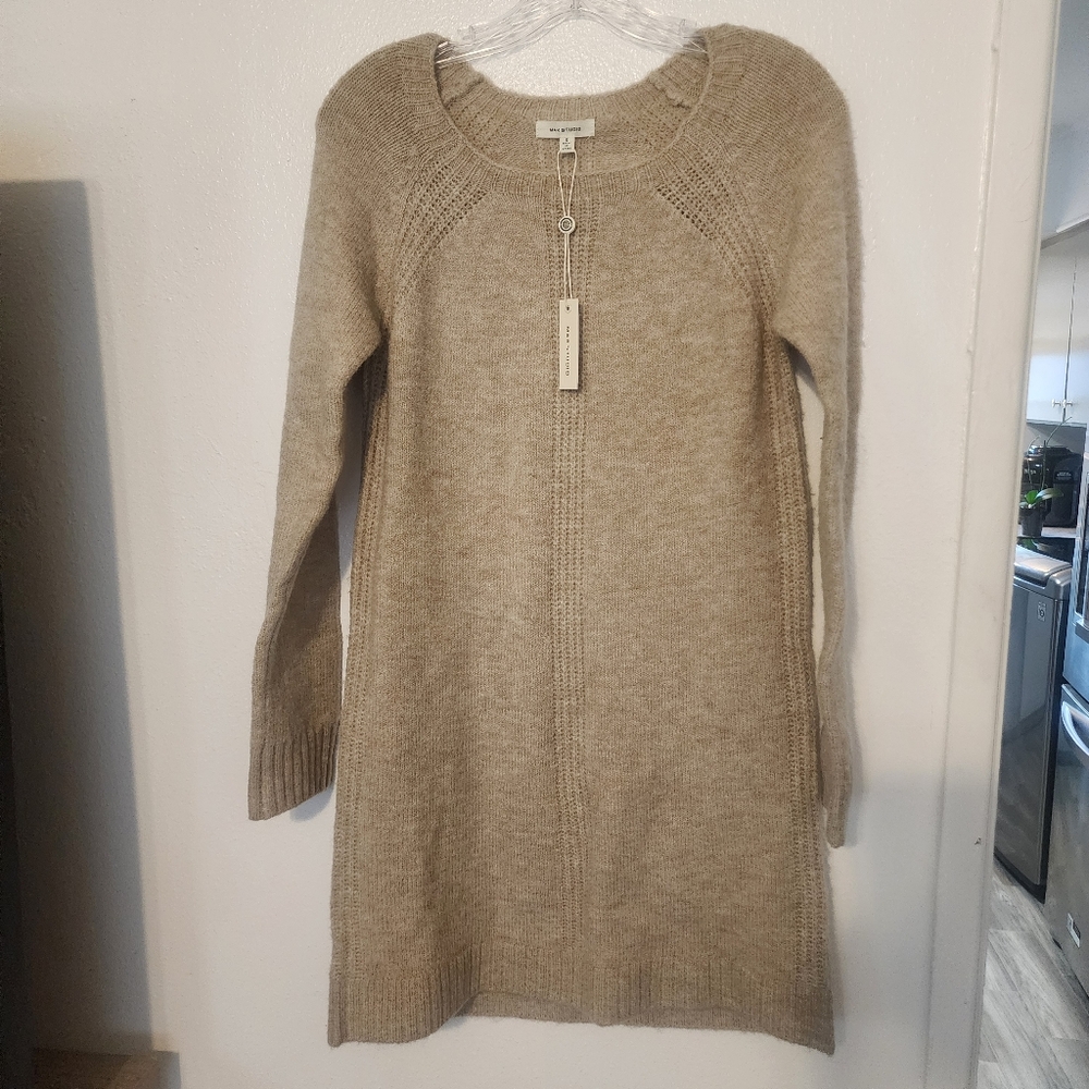 Max Studio Beige Knit Midi Dress Sweater